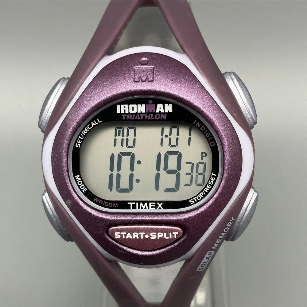 Timex Ironman Triathlon Women Watch 34mm Gray Digital Purple Indiglo New Battery